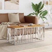 Berkfield Home Coffee Table Silver Stainless Steel & Solid Wood Acacia
