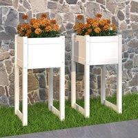 Berkfield Home Planters 2 pcs White 40x40x81 cm Solid Wood Pine | Size: 40 x 40 x 81 cm