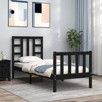 Berkfield Home Bed Frame with Headboard Black Small Single Solid Wood