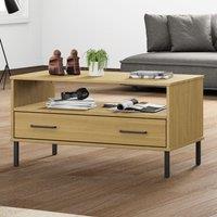 Berkfield Home Coffee Table with Metal Legs Brown 85x50x45cm Solid Wood OSLO | Size: 85 x 50 x 45 cm