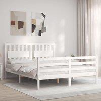 Berkfield Home Bed Frame with Headboard White King Size Solid Wood