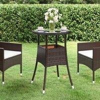Berkfield Home Garden Table 60x75 cm Tempered Glass & Poly Rattan Brown | Size: 60x75 cm