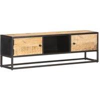 Berkfield Home TV Cabinet with Carved Door 130x30x40 cm Rough Mango Wood in Brown | Size: 130 x 30 x 40 cm
