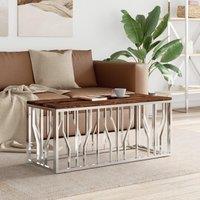 Berkfield Home Coffee Table Stainless Steel & Solid Wood Reclaimed in Silver