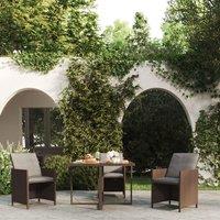 Berkfield Home Garden Table Brown 109x107x74 cm Poly Rattan & Glass | Size: 109 x 107 x 74 cm