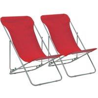 Berkfield Home Folding Beach Chairs 2 pcs Steel & Oxford Fabric Red