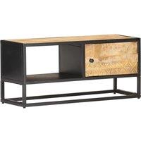 Berkfield Home TV Cabinet with Carved Door 90x30x40 cm Rough Mango Wood in Brown | Size: 90 x 30 x 40 cm