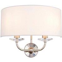 Netlighting Nixon 2 Light Indoor Candle Wall Light Nickel Plate White Faux Silk E14 in Grey