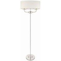 Netlighting Nixon 2 Light Floor Lamp Nickel Plate White Silk Effect Crystal Glass E14