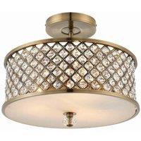 Netlighting Hudson 3 Light Flush Ceiling Light Antique Brass Crystal E27 in Gold