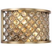 Netlighting Hudson 2 Light Indoor Wall Light Antique Brass with Crystal E14 in Gold