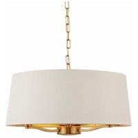 Netlighting Harvey 3 Light Ceiling Pendant Satin Brushed Gold Vintage White Silk Effect E14