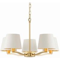 Netlighting Harvey 5 Light Multi Arm Ceiling Pendant Satin Brushed Gold Vintage White Silk Effect E14