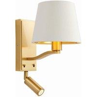 Netlighting Harvey 1 Light Indoor Wall Light Satin Brushed Gold Vintage White Faux Silk E14