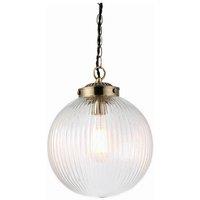Netlighting Brydon 1 Light Globe Ceiling Pendant Antique Brass Clear Glass E27 in Gold
