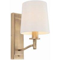 Netlighting Ortona 1 Light Wall Matt Antique Brass Vintage White Faux Silk E14 in Gold