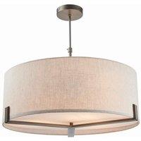 Netlighting Hayfield Cylindrical Pendant Brushed Bronze Effect Plate & Natural Linen 3 Light Dimmable IP20 E27 in Brown