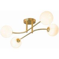 Netlighting Otto Semi Flush Satin Brushed Gold Effect Plate & Gloss Opal Glass 4 Light Dimmable IP20 G9