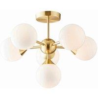 Netlighting Oscar Semi Flush Satin Brushed Gold Effect Plate & Gloss White Glass 6 Light Dimmable IP20 G9