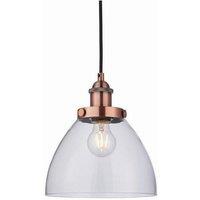 Netlighting Hansen 1 Light Pendant Glass Aged Copper Plate E27 in Clear