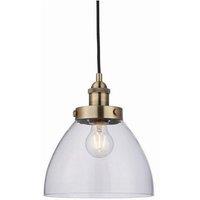 Netlighting Hansen 1 Light Pendant Glass Antique Brass Plate E27 in Gold