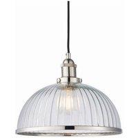 Netlighting Hansen 1 Light Pendant Bright Nickel Ribbed Glass E27 in Clear