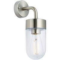 Netlighting North 1 Light Outdoor Wall Light Brushed Stainless Steel & Clear Glass IP44 E27 in Grey