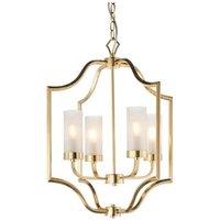 Netlighting Edrea 4 Light Ceiling Pendant Satin Brass & Frosted Glass E14 in Gold