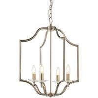 Netlighting Lainey 4 Light Ceiling Pendant Antique Brass Plate & Clear Crystal Glass E14 in Gold