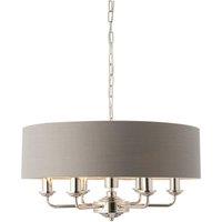 Netlighting Highclere Cylindrical Pendant Light Bright Nickel Plate Charcoal Fabric in Grey