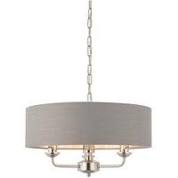 Netlighting Highclere Cylindrical Pendant Light Bright Nickel Plate Charcoal Fabric in Grey