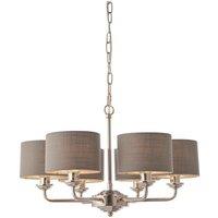 Netlighting Highclere Pendant Light Bright Nickel Plate Charcoal Fabric Multi Arm Shade in Grey