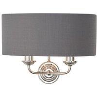 Netlighting Highclere Shade Wall Lamp Bright Nickel Plate Charcoal Fabric in Grey