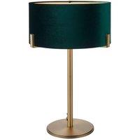 Netlighting Hayfield Table Lamp Matt Antique Brass Plate Green Velvet Shade in Gold
