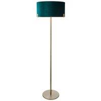 Netlighting Hayfield Floor Lamp Matt Antique Brass Plate Green Velvet Shade in Gold