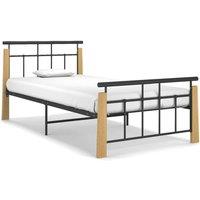 Berkfield Home Bed Frame Metal & Solid Oak Wood 90x200 cm in Black