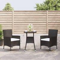 Berkfield Home 3 Piece Garden Bistro Set with Cushions Black Poly Rattan