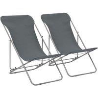 Berkfield Home Folding Beach Chairs 2 pcs Steel & Oxford Fabric Grey