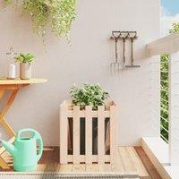 Berkfield Home Garden Planter with Fence Design 50x50x50 cm Solid Wood Pine in Brown | Size: 50 x 50 x 50 cm