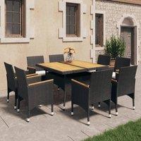 Berkfield Home 9 Piece Garden Dining Set Poly Rattan & Solid Wood Black