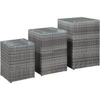 Berkfield Home Side Tables 3 pcs with Glass Top Grey Poly Rattan