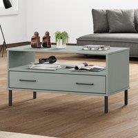 Berkfield Home Coffee Table with Metal Legs Grey 85x50x45 cm Solid Wood OSLO | Size: 85 x 50 x 45 cm