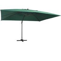 Berkfield Home Cantilever Umbrella with LED Lights & Aluminium Pole 400x300 cm Green