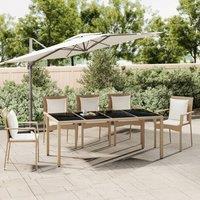 Berkfield Home Garden Table with Glass Top Beige Poly Rattan&Tempered Glass