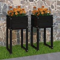 Berkfield Home Planters 2 pcs Black 40x40x81 cm Solid Wood Pine | Size: 40 x 40 x 81 cm