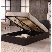 Modernique Ottoman Double Storage Bed Faux Leather with Gas Lift Up Base in Brown | Size: Small Double