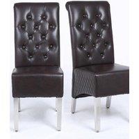 Modernique A Pair (x2) Leather Aire High Back Dining Chairs with Chrome Legs in Brown