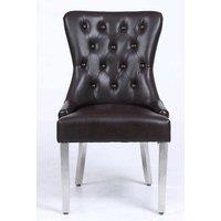 Modernique A Pair (x2) Leather Aire High Back Dining Chairs with Chrome Legs in Brown