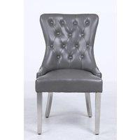 Modernique A Pair (x2) Leather Aire High Back Dining Chairs with Chrome Legs in Grey