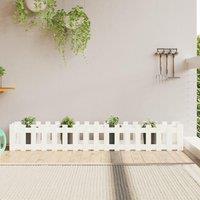 Berkfield Home Garden Raised Bed with Fence Design White 200x30x30 cm Solid Wood Pine | Size: 200 x 30 x 30 cm